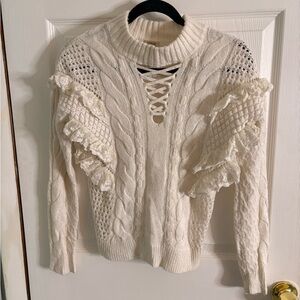 Women’s Torn By Ronny Kobo Lace Ruffle Sweater Sz XS